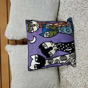 Picasso Style Cat Pillow Cover 18x18 Abstract Art Purple Background Modern Decor